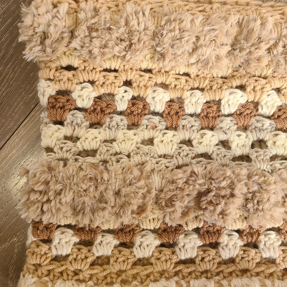 Handmade Crochet Scarf Faux Fur Neutral/Cream RenFaire Cottagecore MADE TO ORDER